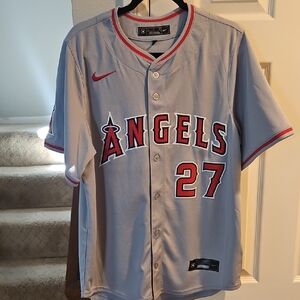 Nike MLB Angels LAA Mike Trout # 27 Angels Baseball road Gray Jersey M Medium